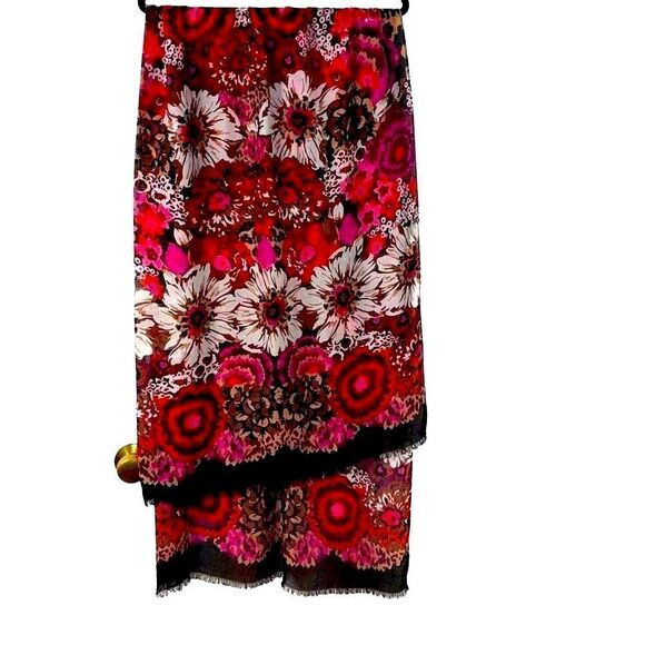 Floral soft rayon floral large breathable scarf red, pink, black, brown, & white - Picture 5 of 9